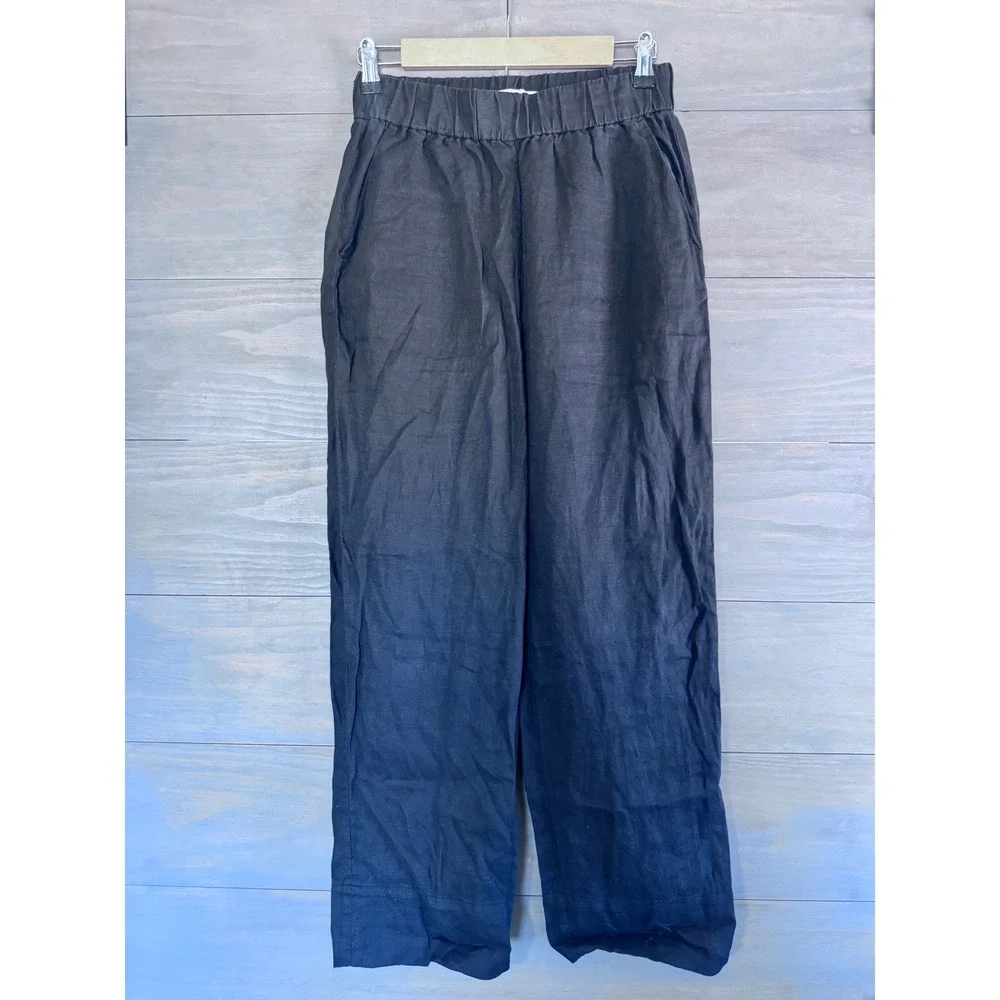 Everlane The‎ Linen Easy Pant Black Straight Leg Elastic Waist Size S Small
